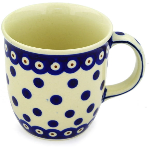 Polish Pottery 11 oz Mug (Peacock Dots Theme) Hand Painted in Boleslawiec, Poland   Certificate of Authenticity