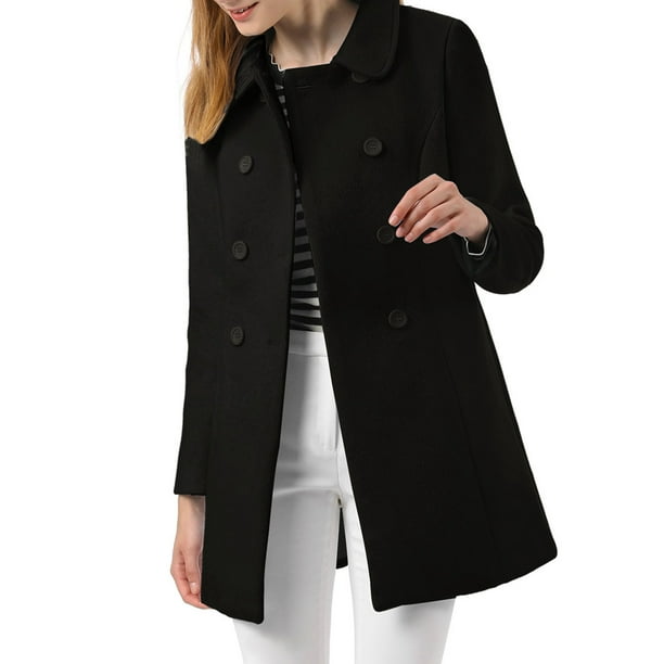 Unique Bargains Women's Peter Pan Collar Double Breasted Winter Trench ...
