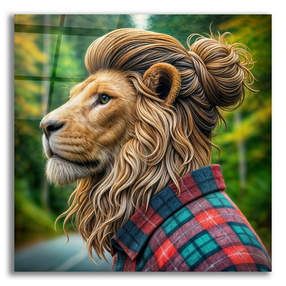 Epic Art 'Everyday Lion' by Rey Klimt Acrylic Glass Wall Art, 12" x 12"