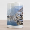 thumbnail image 2 of Alps Ceramic Toothbrush Holder, Mountain Town Scenery Hallstatt Lakeside Town in Winter Austria Salzkammergut, Decorative Versatile Countertop for Bathroom, 4.5" X 2.7", Pale Azure Blue Tan, 2 of 4