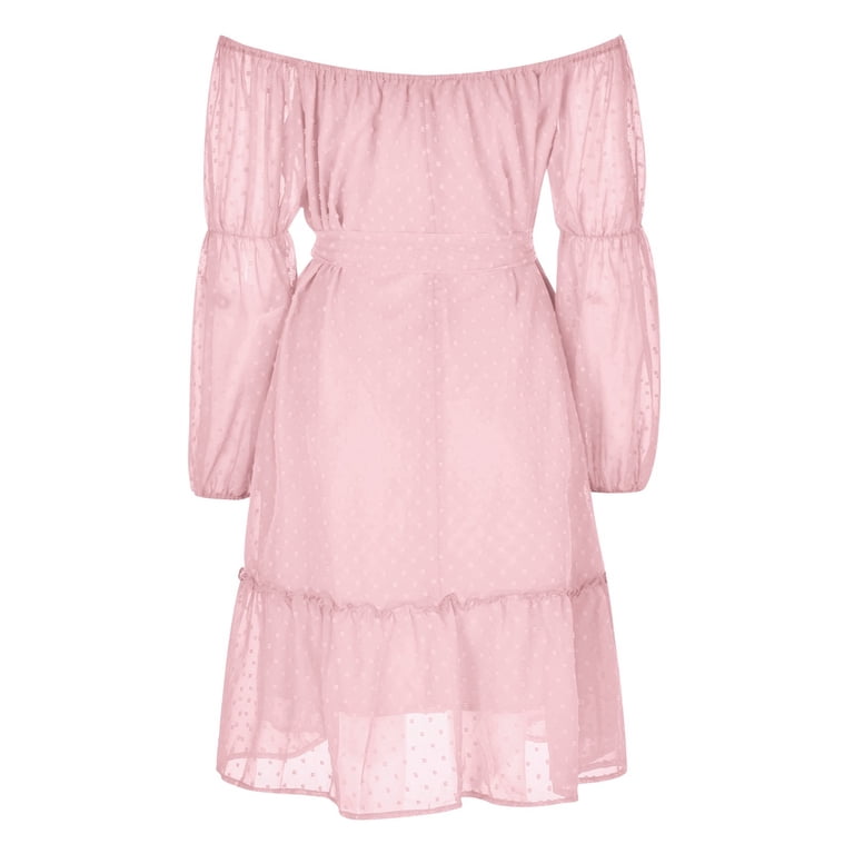 Womens Fashion Elastic One Line Neck Dot Print Long Sleeved Lined Waistband Off  Shoulder Chiffon Dress Casual Dresses for Woman Sleeveless Dresses for  Summer Sleeveless Casual Dress Long Dress Casual - Walmart.com