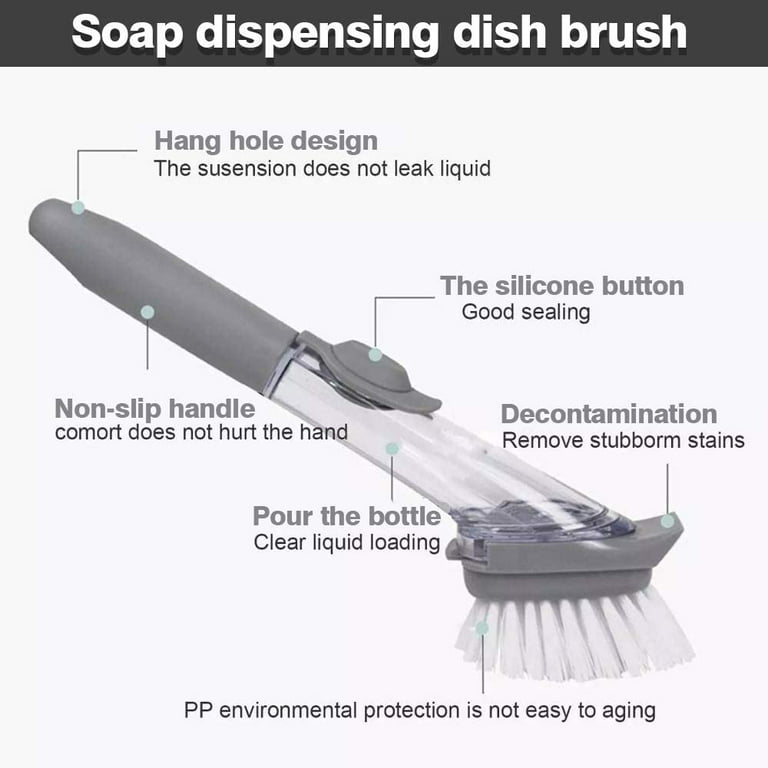 Taihexin Dish Brush with Soap Dispenser, Dish Scrubber with 3 Strong  Bristle and 3 Sponge Brushes, Kitchen Cleaning Brush Dish Wand for Dishes,  Pots, 1 Handle and 6 Refill Replacement Head 