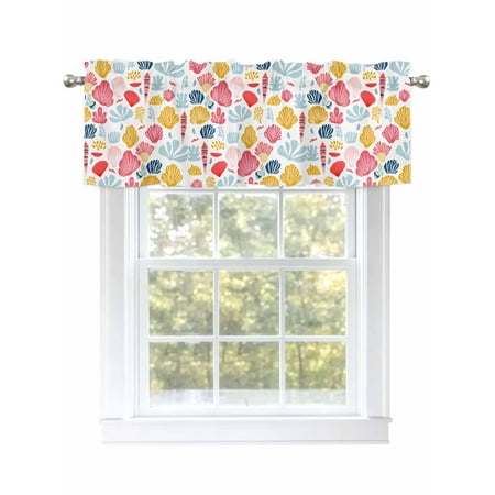 Summer Coral Shell Conch Valances for Windows Rod Pocket Kitchen Valance Curtains - Soft & Washable Small Window Treatment for Living Room Bathroom Red Blue Ocean 54x18inch