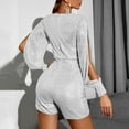 thumbnail image 4 of Jumpsuits for Women Shorts One-Piece Keyhole Neck Glitter Trendy Rompers High Waisted Wide Leg Ladies Elegant Party Shiny Jumpsuit Short, 4 of 6