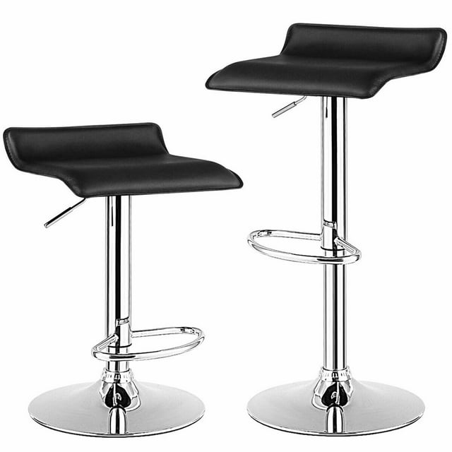 Gymax Set of 2 Swivel Bar Stool PU Leather Adjustable KitchenCounter Bar Chairs Black