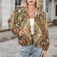 thumbnail image 3 of Jackets for Women Winter Coat Jackets Flannel Stand Collar Jacket(Heritage Bohemian Floral Traditional Moroccan Style,Size:S-4XL), 3 of 7