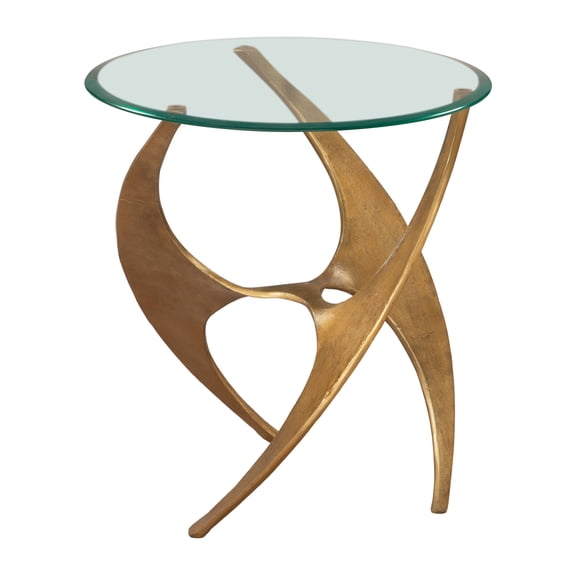 Sabel Side Table Gold End Table, Modern Style, Clear Glass round shape tabletop, Aluminum, Indoor Living