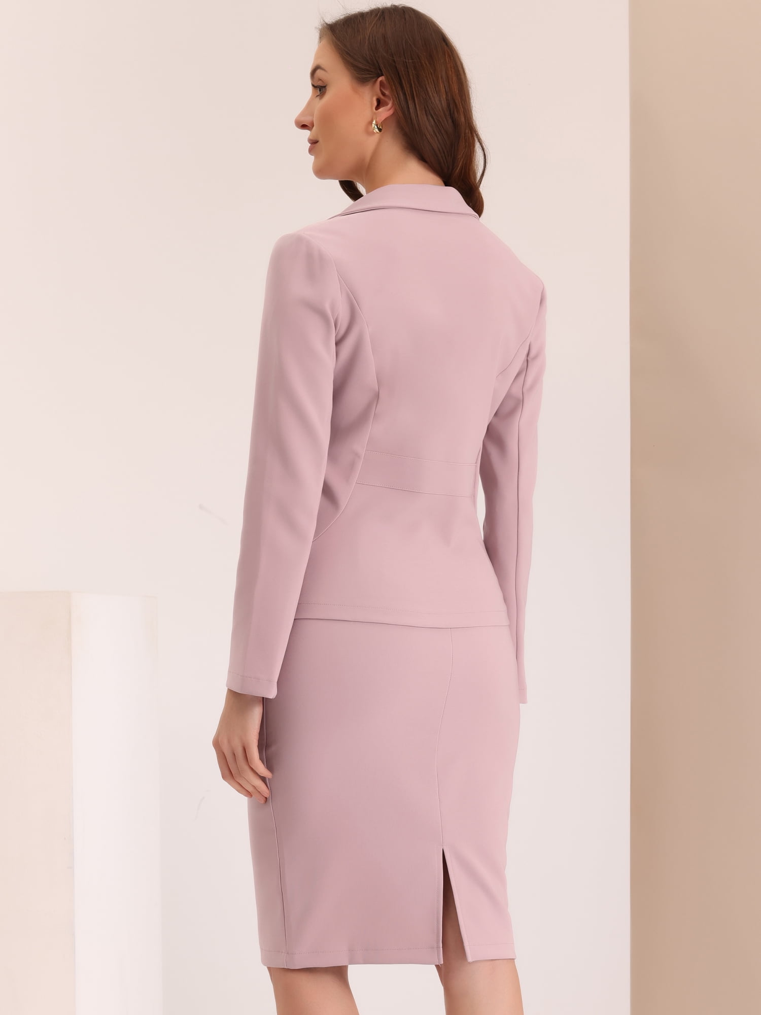 DARING DIVA Women's 2 Pcs Long Sleeve Blazer Pencil Skirt Outfit Set L Pink