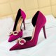 thumbnail image 5 of Zapatos de tacón alto para mujer, para banquetes, con boca poco profunda, puntiagudos, de gamuza gruesa, huecos laterales, para bodas, con hebilla de agua y diamantes de perla, 5 of 5