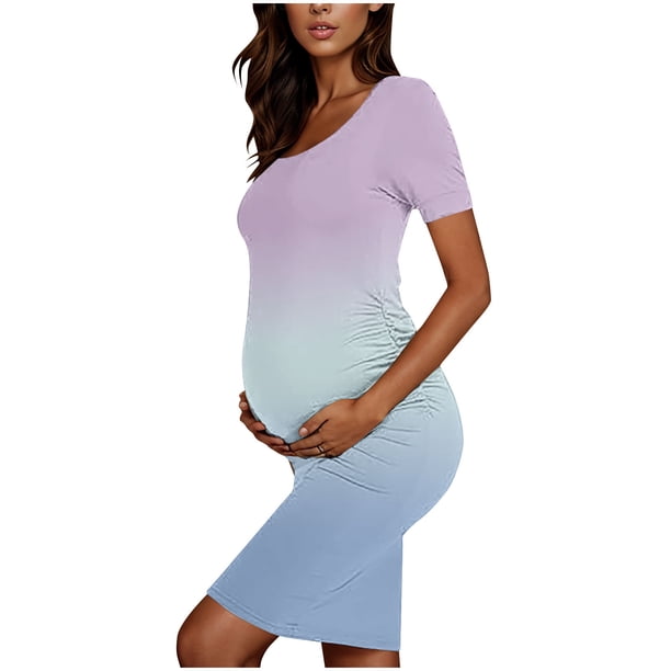 white and blue striped summer dress Angel Maternity Margot Maternity Shirred Dress in Light Blue main image 0