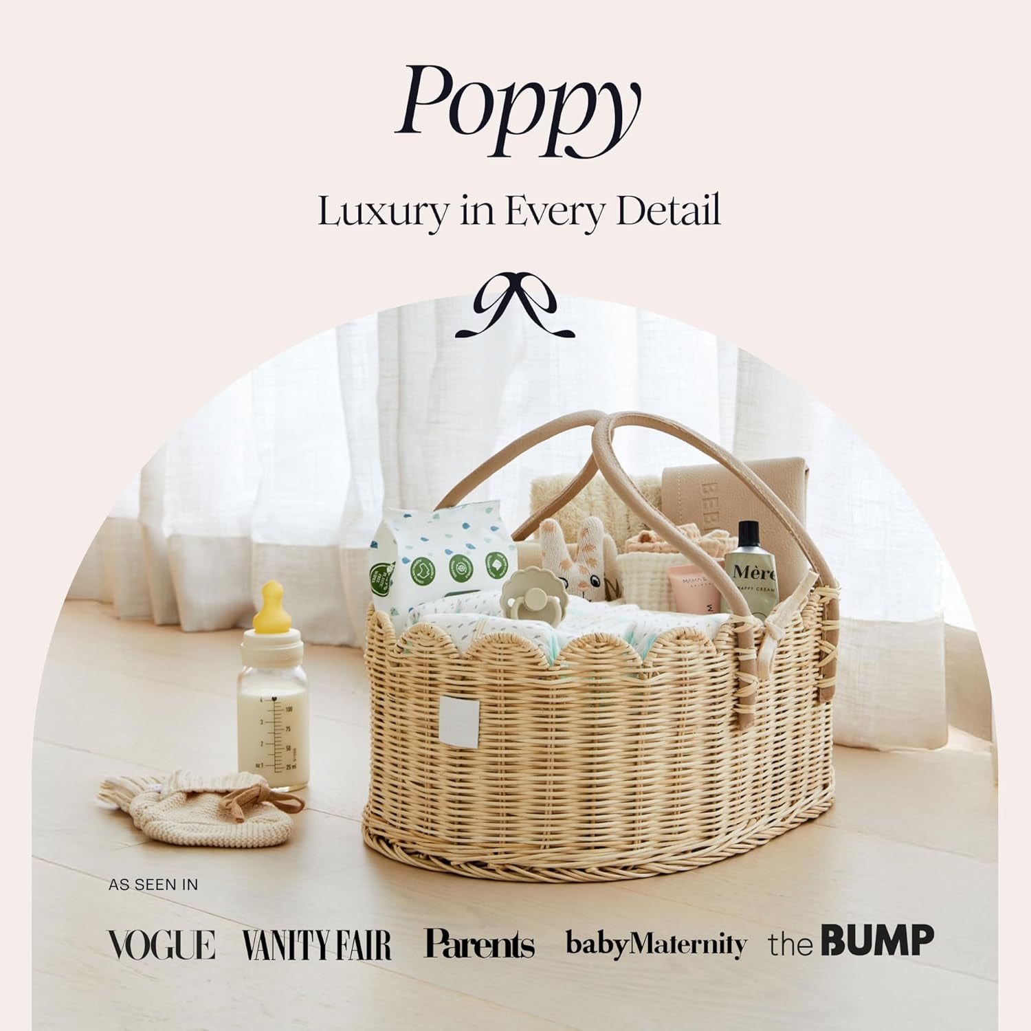 Premium  Diaper Caddy Organizer - Handmade & Award-Winning Scalloped Rattan Basket
