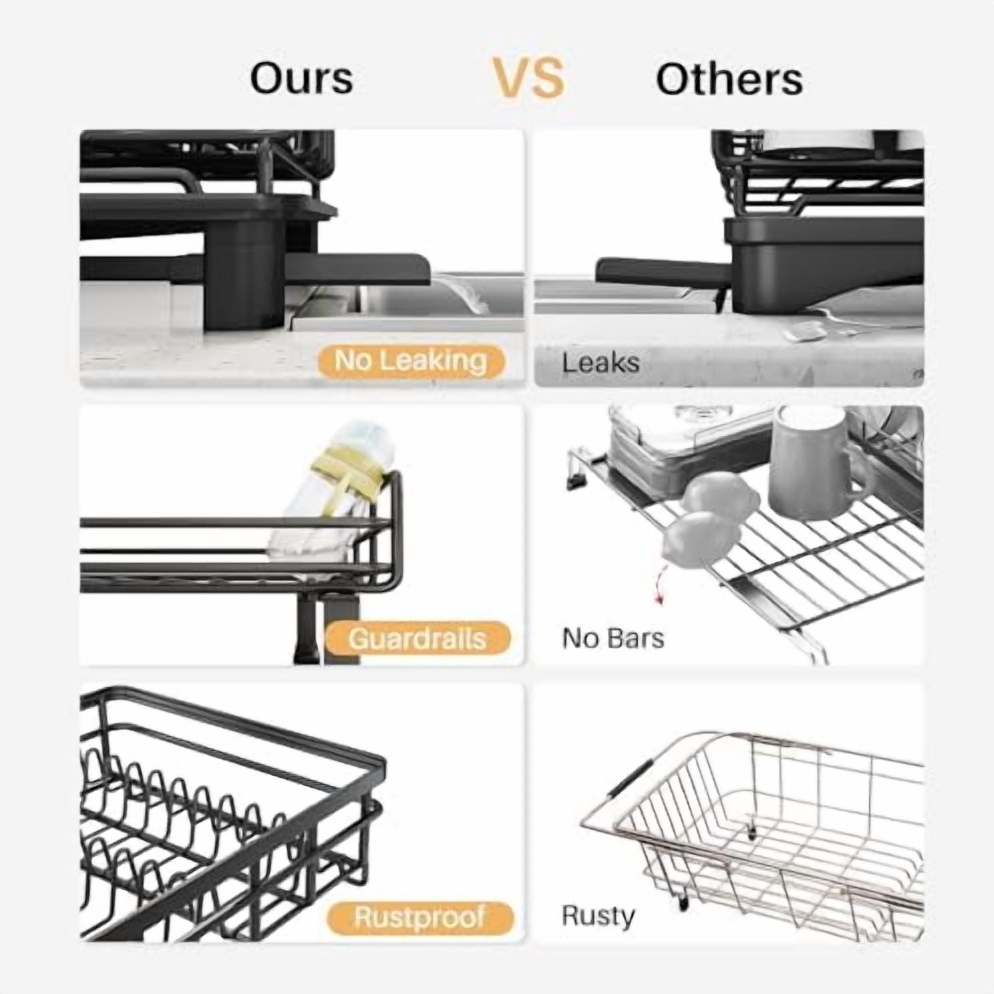 Dish Drying Rack - Extendable Dish Rack, Large Sink Drying Dish Drainer for Kitchen Counter, Stainless Steel Dish Strainer with Utensil Holder (Black)