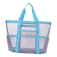 thumbnail image 4 of Bolsa de malla reutilizable para la playa con bolsillos para la compra, viajes, deportes, picnics y oficina. Azul rosa, 4 of 9
