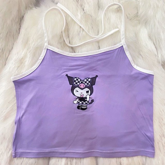 Sanrio Kuromi-Camiseta sin mangas con estampado de dibujos animados para mujer, ropa sin mangas con cuello colgante, ajustada, estilo Y2k, Kawaii, ideal para regalo