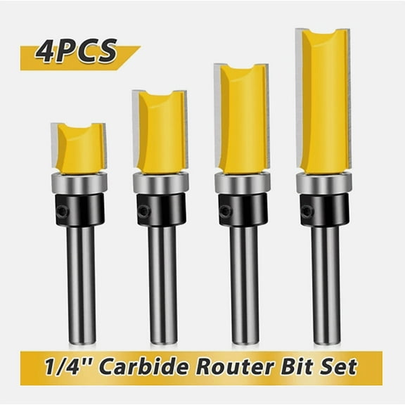 4PCS Pattern Flush Trim Router Bits Set 1/4 Shank, Carbide Top Bearing Flush Trim Router Bits, Template Guide Woodworking Milling Cutter Tool.