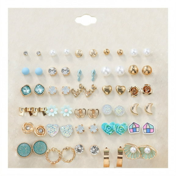 DESIGNICE 30Pairs Hypoallergenic Earrings for Women Nickel-Free Alloy Fun Earrings Minimalist Screw Back Earrings for Women Gift for Mom Style1