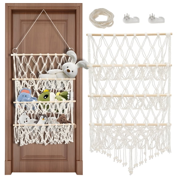 LAMIRO Stuffed Animal Storage Net Stuffed Toy Storage Hammock Stuffed Animal Net 3-Layer Macrame Mesh Plush Hanging Toy Organizer Large Capacity Washable Doll Holder for Kindergarten Playroom Home