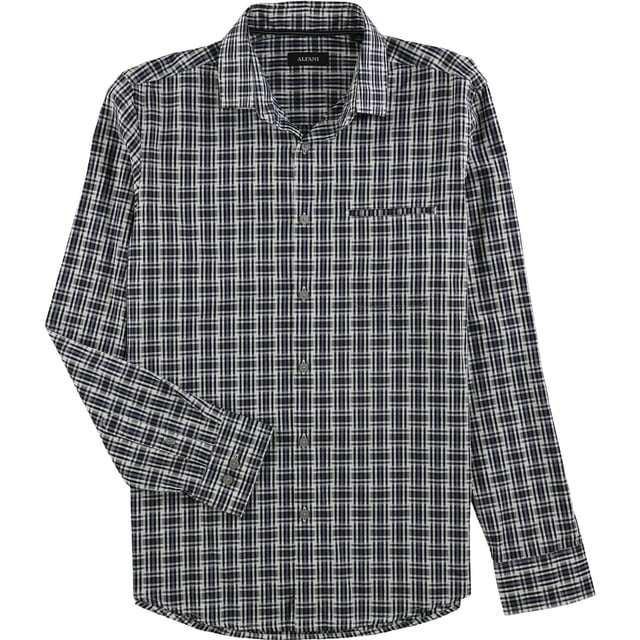 Alfani Camisa estampada con botones para hombre, azul, grande