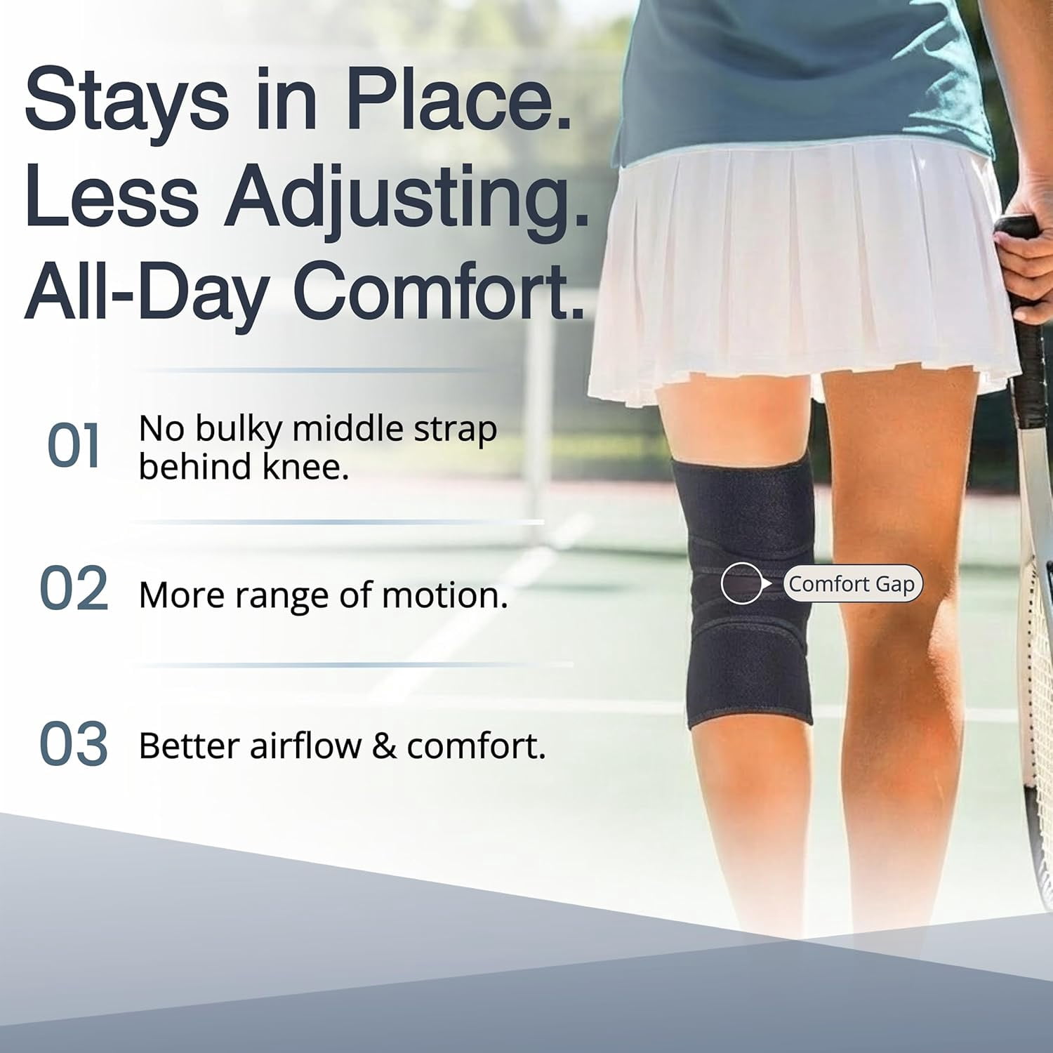 Adjustable Knee Brace with Side Stabilizers, Knee Support Compression Wrap for Men and Women, Breathable Knee Sleeve for Running, Gym, Workout, Basketball, Hiking, Size [Medium]