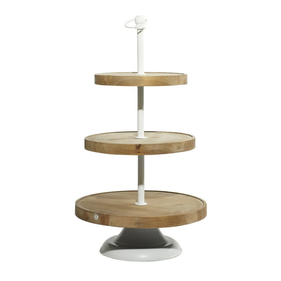 DecMode Brown Wood Farmhouse Tiered Server