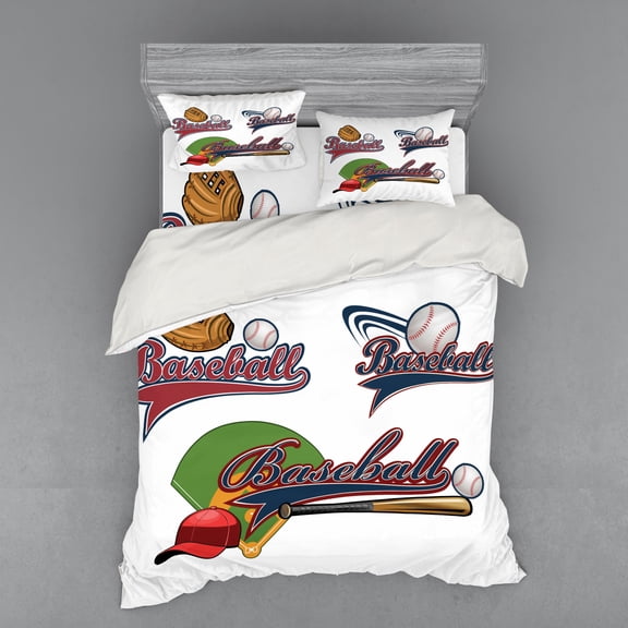 Ambesonne Colorful Bedding Set 4 Pcs, Baseball Mitt Ball, Queen, Multicolor