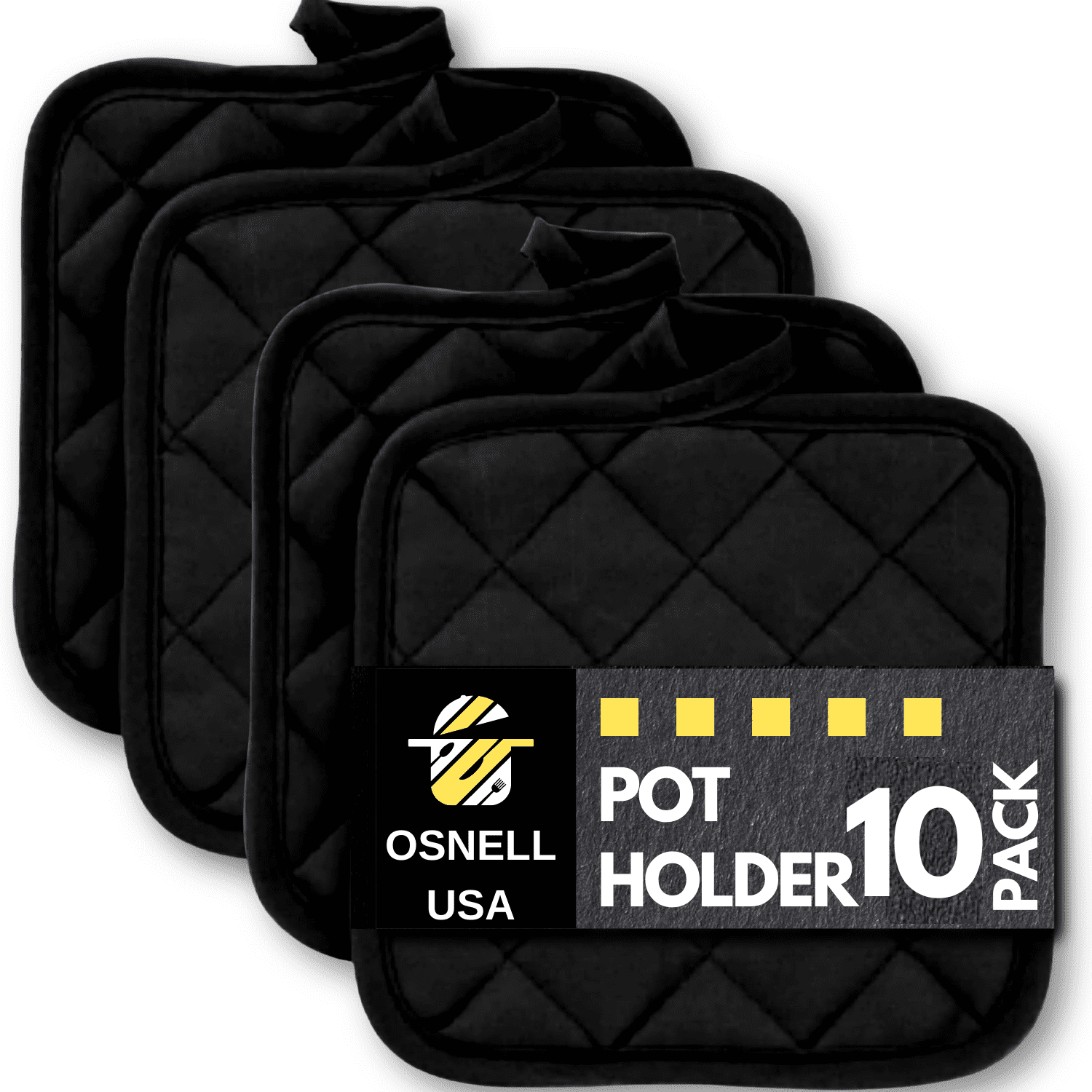 Pot Holders 7" Square Solid Color (Pack of 10) Black Pot Holders