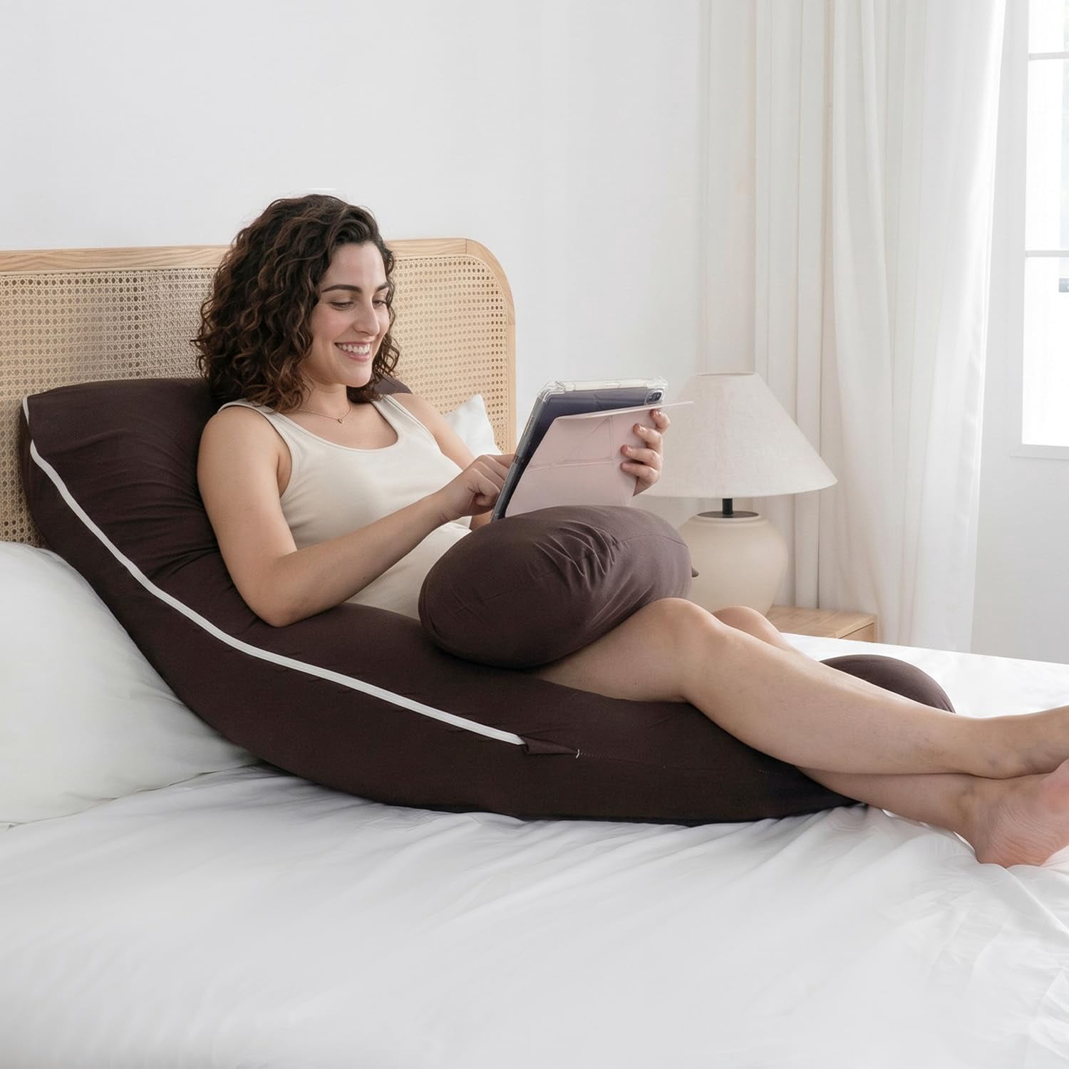 U Shaped Pillow  Breathable Cotton Full Body Support For Maternity Coffee