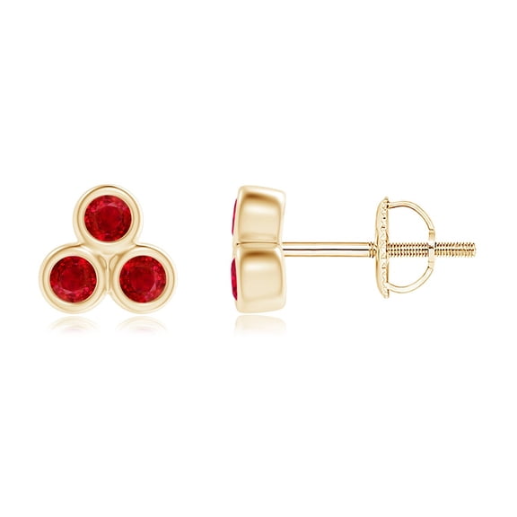 ANGARA Natural Bezel Set Ruby Trio Cluster Stud Earrings in 14K Yellow Gold for Women (Size-2mm) | July Birthstone, Birthday, Anniversary, Jewelry Gift for Women | Natural Ruby Earrings