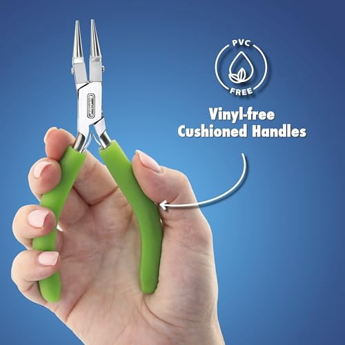 Beadalon Professional Series Nylon Inner Jaw Chain Nose Pliers, Dark Blue Vinyl-Free Grips, Stainless Steel, Box Joint, Double Leaf Springs, 5.75 in
