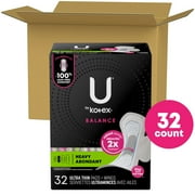 U by Kotex Balance Ultra Thin Pads with Wings, Heavy Absorbency, 32 Count