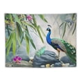 thumbnail image 5 of GOSMITH Zen Garden Tapestry Wall Hanging Peacock Green Bamboo Leaf Purple White Flower Black Stone Water Landscape Spa Themed Tapestries Home Decor for Living Room Bedroom Painting, 5 of 6