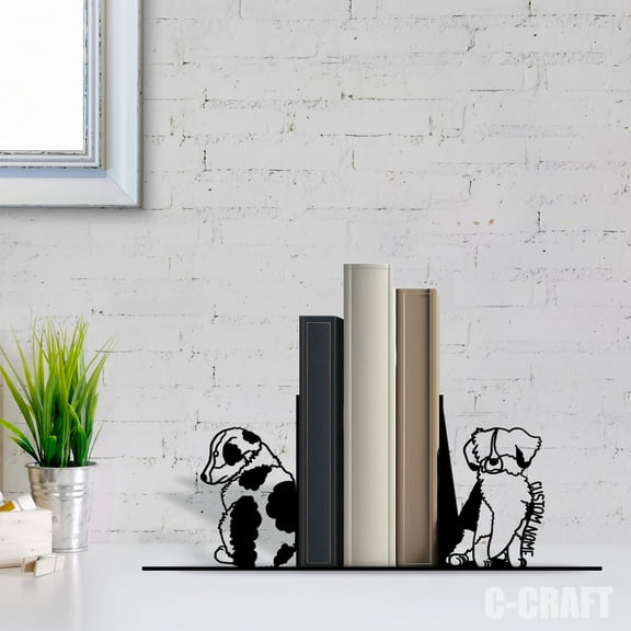 C-Craft Stainless Steel Australian Shepherd Dog Bookend, Adjustable, 5 Inch for Home Office