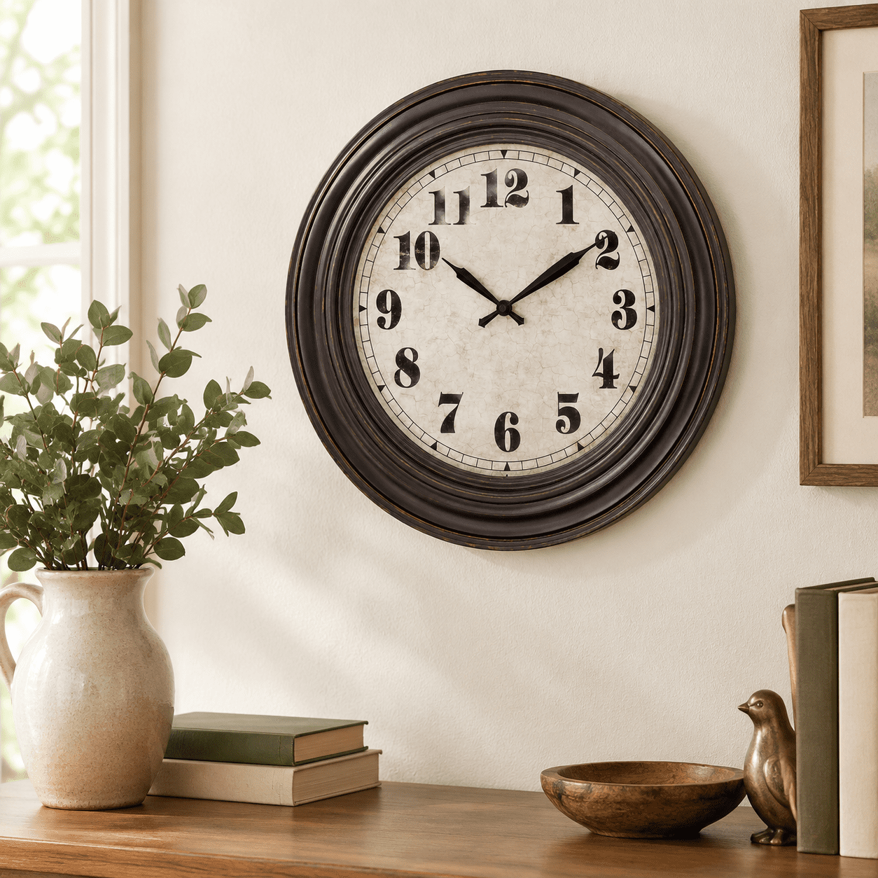20 Inch Retro Round Large Wall Clock, Black, Silent Non Ticking with Arabic Numerals