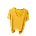 thumbnail image 1 of Birdeem T-Shirt Ample Décontracté Uni à Col en V pour Femmes, Manches Courtes, Haut/chemise à Col en V à Manches Courtes, 1 of 12