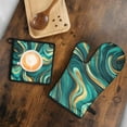 thumbnail image 5 of Teal Gold Marble Kitchen Oven Mitt and Pot Holder Sets 2 Pcs for Baking, Cooking and Grilling, Heat Resistant Up To 392 °F, 5 of 7