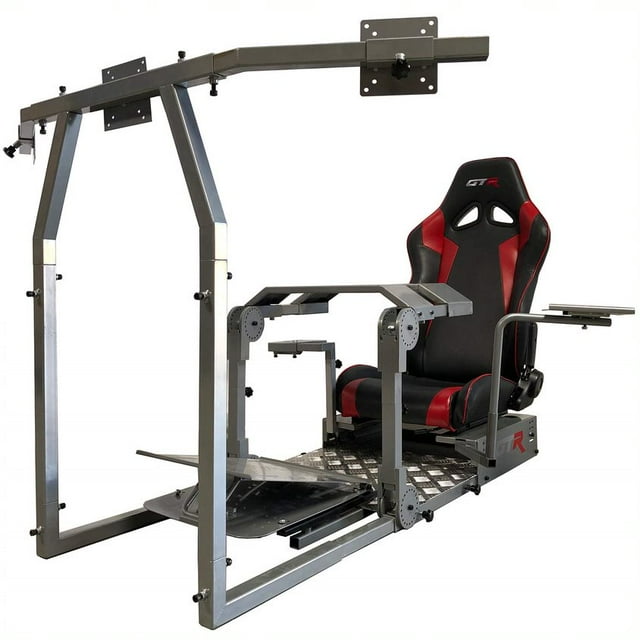 GTR Simulator GTA Pro Modèle de Cockpit de Simulateur de Course Cadre Argenté avec Siège Noir/rouge