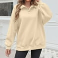thumbnail image 3 of TKLPEHG Sweatshirt for Women Long Sleeve Oversized Button V Neck Pullover Solid Color Workout Tops Loose Henley Pullover (Khaki,S), 3 of 9