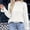 003 White, variant on Womens Long Sleeve Blouse Shirts Pleated Ruffle Trim Flounce Mock Neck Tops Solid Work Business Blouses