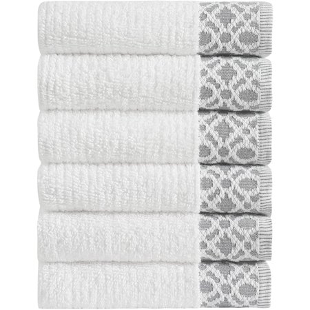 100% Turkish Cotton Luxury Hand Towel Set | Super Soft and Highly Absorbent | Textu Dobby Border | 550 GSM | Includes 6 Hand Towels | Nitra Collection ( / Dark )
