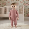 thumbnail image 2 of Nafuu Baby Girls Bodysuits Solid Color Crew Neck Long Sleeve Soft Fiber Romper Outfit For Infants Toddlers Everyday Party Wear With Matching Hat Baby Girl Onesies,Brown,3-6 Months, 2 of 9