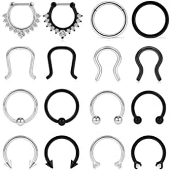 Briana Williams 16G Horseshoe Circular Barbell and Nose Ear Daith Septum Clicker Ring with Clear CZ Gems