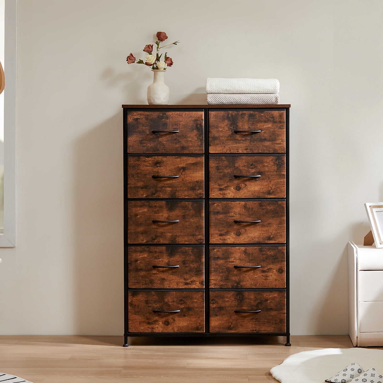 MAYEERTY 8 Drawer Dresser, Fabric Storage Dresser for Bedroom, Living Room, Rustic Brown
