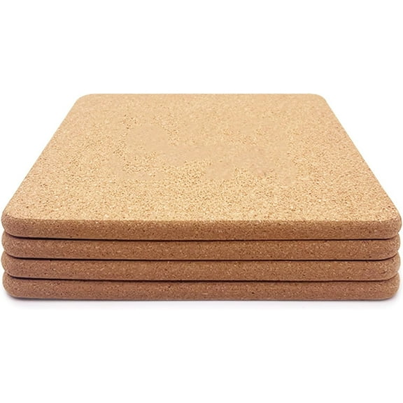 Cterwk 4 Pack Square Cork Coasters 3.9x3.9 Inch Thick Cup Mat for Kitchen, Restaurant, Bar, Cafe