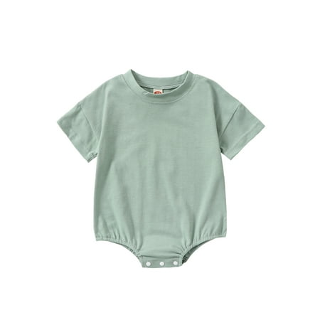 

Qtinghua Newborn Baby Boy Girl Summer Short Sleeve Crewneck Oversized Bubble Romper One-Piece Bodysuit Green 12-18 Months