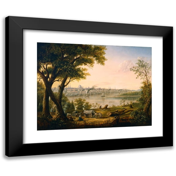 Henry Lewis 14x12 Black Modern Framed Museum Art Print Titled - Saint Louis in 1846 (1846)