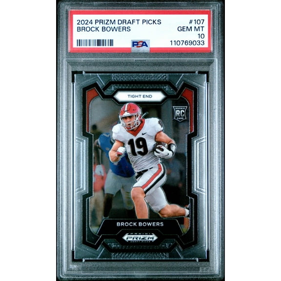 Graded 2024 Panini Prizm Draft Picks Brock Bowers #107 Rookie RC Football Card PSA 10 Gem Mint