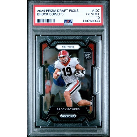 Graded 2024 Panini Prizm Draft Picks Brock Bowers #107 Rookie RC Football Card PSA 10 Gem Mint