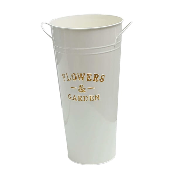 Jarrón de flores de metal francés decorativo con forma de cubo de hierro para arreglos florales. 35 cm de alto