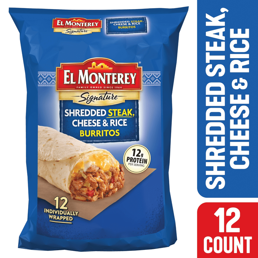 El Monterey Signature Shredded Steak, Cheese & Rice Burritos 12 ea