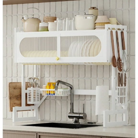 1pc Over The Sink Dish Drying Rack, 3 Tier Large Adjustable Dish Drainer Drying Rack, For Kitchen Sink Shlef, White